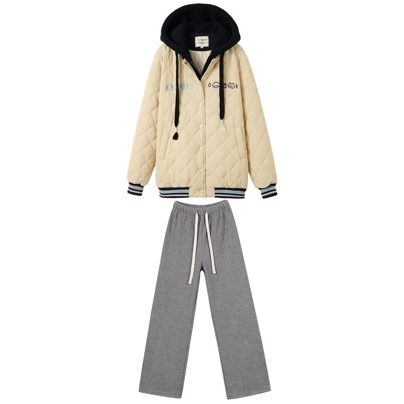 2024冬季新款假两件套装休闲棉服