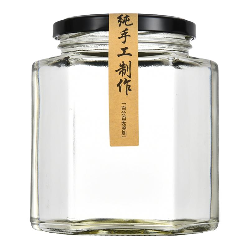 玻璃瓶子帶蓋裝蜂蜜罐頭辣椒醬菜瓶六角六棱食品透明小號空密封罐
