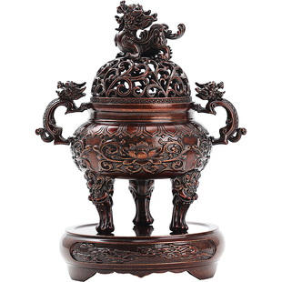 狻猊纯铜香炉家用室内熏香炉高级感仿古三足檀香炉中式宣德铜香炉