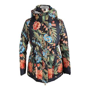 MORELINE商场同款印花羽绒服女冬装复古连帽御寒外套宽松