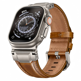 ERFG适用AppleWatch Ultra3表带苹果S11手表S10新款疯马纹真皮iwatch9复古S7个性SE男款新品高级运动49mm配件