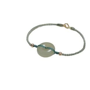 手工编织可穿小平安扣手绳湖水绿国风手链进口14k包金扣不掉色