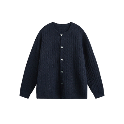 青少年百花绒纯色圆领针织开衫男款美式休闲2025新款秋冬毛衣潮流