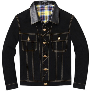 福利特价捡漏真皮皮衣男原生态胎牛皮反绒牛仔机车夹克短款外套潮