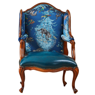 欧式休闲大班椅子洽谈椅美式实木沙发椅真皮老虎椅书房办公电脑椅