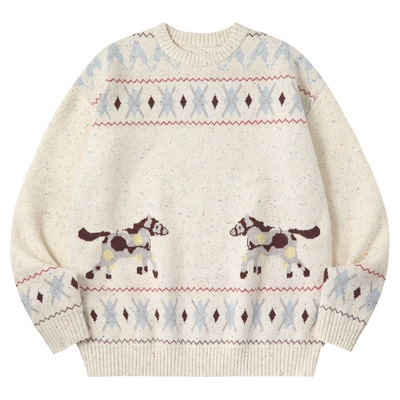 PSO Brand男装女装马年限定宽松圣诞节红色毛衣本命年针织衫外套