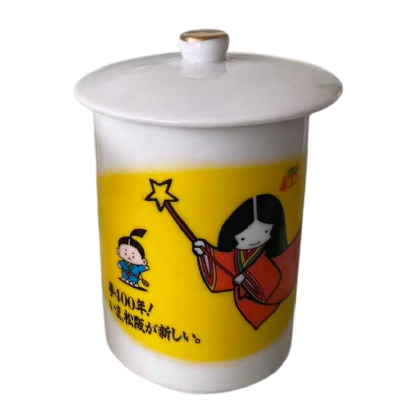 复古卡通娃娃带盖陶瓷马克杯