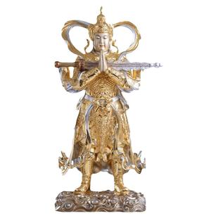 纯铜台湾贴金韦陀菩萨佛像佛堂护法合掌朝天韦陀尊天合十诸天摆件
