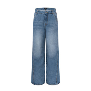 RAIVE2026春季女裤直筒磨白设计宽松复古蓝色黑色阔腿牛仔裤