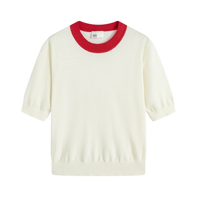 圆领撞色薄款女小众短袖