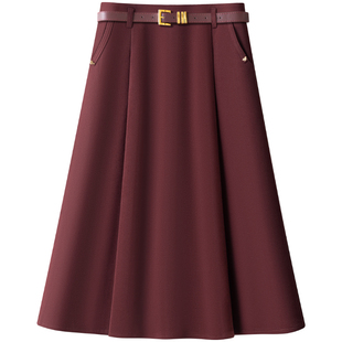 安可拉红毛呢半身裙A字裙2025年秋冬新款时尚通勤大摆伞裙中长裙