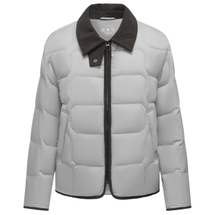 坦博尔2025秋季新款衬衫领巴恩风羽绒服女款拼接轻薄短款百搭外套