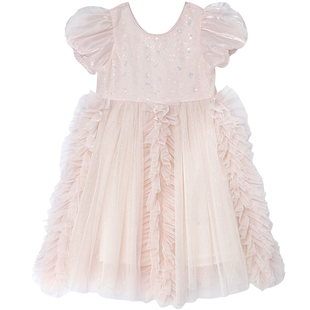 百丽童装女童连衣裙春季新款小女孩公主裙儿童网纱裙泡泡袖裙子