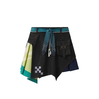 原神基尼奇印象拼接牛仔短裙