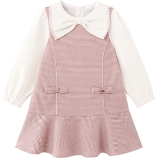 【商场同款】英氏女童连衣裙秋季长袖假两件裙子可爱女生公主裙