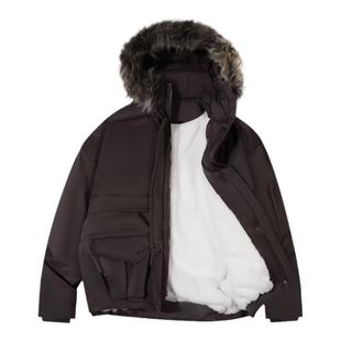 RAPPEYE 复古简约潮牌工装羽绒防寒加厚连帽大毛领短款派克服外套