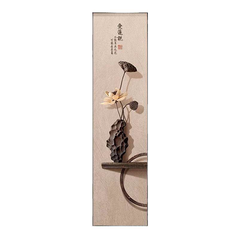 新中式玄关装饰画莲荷花竖版走廊过道挂画禅意客厅茶室背景墙壁画