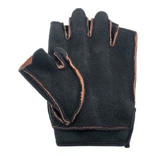 麂皮绒半指手套男春秋冬开车保暖运动骑行防滑加绒肥学生防寒露指