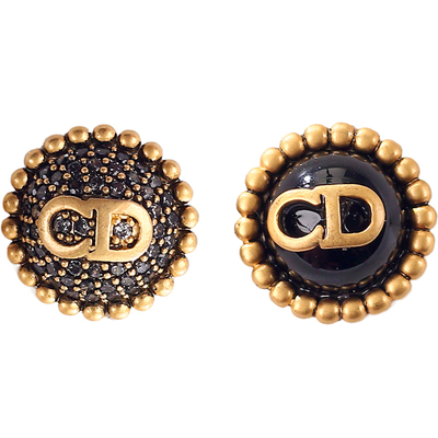 复古小香风做旧金cd耳钉小巧精致