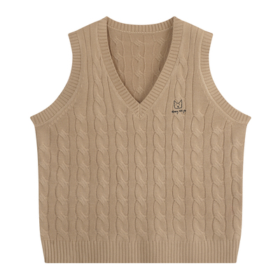 YUZI鱼子学院风麻花针织马甲大码