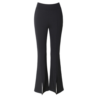 高腰微喇叭裤女薄款2026新款春夏小个子开叉九分裤黑色休闲西装裤