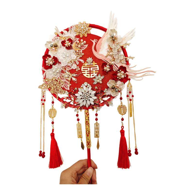 秀禾服团扇新娘结婚喜扇成品秀禾团扇中式古风新娘出嫁手捧花扇子