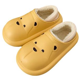 细细条 防水卡通小熊棉拖鞋男女冬季亲子居家防滑保暖包跟月子鞋