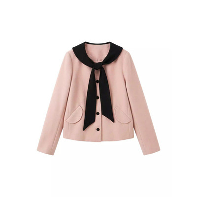 新款小个子时尚甜美少女风粉色两件套法式微胖温柔圆领外套半身裙