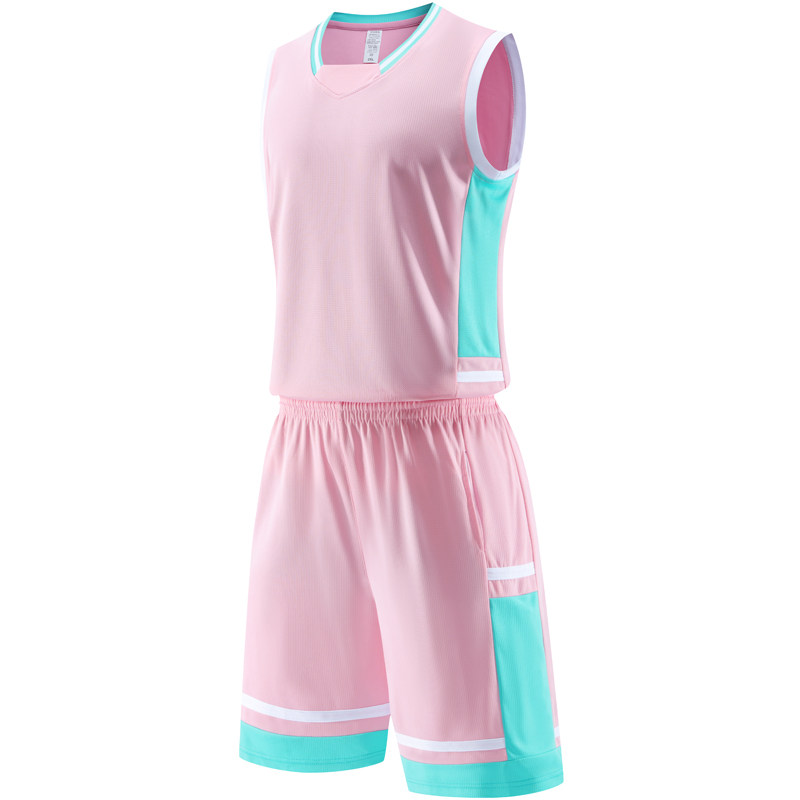 成人儿童篮球服套装球衣夏季背心比赛训练队服定制印字 606粉色