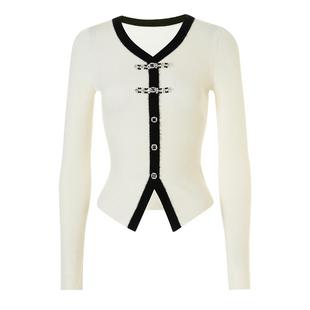 MAXRIENY国风新中式撞色边套头针织衫修身上衣