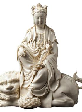 戴玉堂陶瓷摆件《文殊菩萨像仿古瓷》周金田五髻文殊妙音菩萨佛像