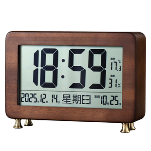复古实木桌面电子时钟表摆放台式数字显示闹钟座钟摆件客厅电视柜