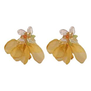 超仙氛围感黄色花瓣流苏耳环夸张度假风出游耳饰法式复古小众耳夹