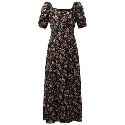 歌莉娅夏季真丝印花泡泡袖连衣裙