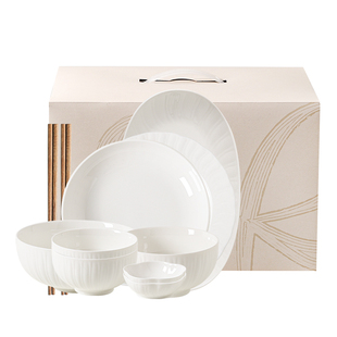 川岛屋白色浮雕餐具套装家用2026年新款高级感碗盘筷乔迁新婚礼物