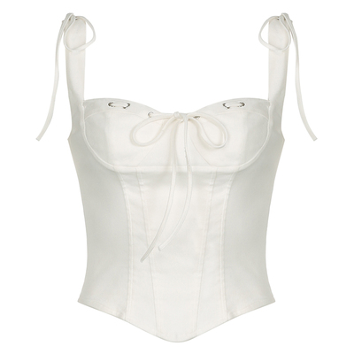 简约白色绑带分割束腰吊带背心女