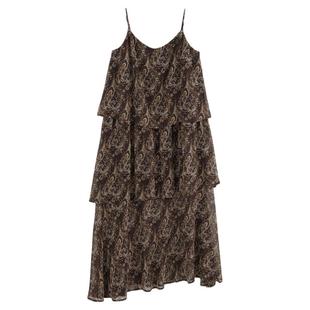 AZure温柔风复古印花吊带连衣裙宽松显瘦长裙气质百搭通勤裙子秋