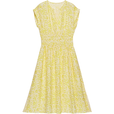 BLUE ERDOS夏季浅春系度假风黄色印花桑蚕丝混纺连衣裙