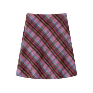 FireGolden炉2025秋冬紫色格子含羊毛A字半裙显瘦百搭女