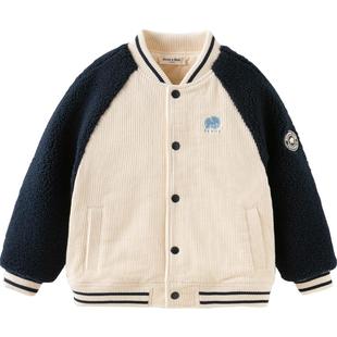 戴维贝拉2026冬装男童棉服2026新款中大童夹棉棒球服灯芯绒外套
