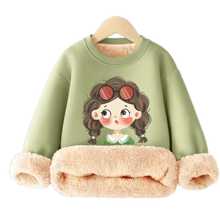 拉夏贝尔女童加绒卫衣秋冬加厚羊羔绒保暖儿童新年冬装上衣拜年服