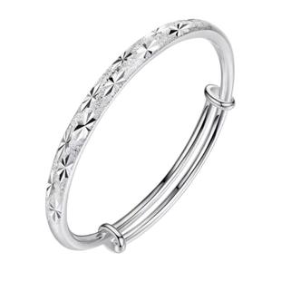 香港官方999纯银镯子推拉女款满天星足银手镯女友妈妈情人节礼物