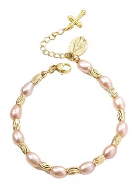 彩色珍珠手串天然淡水珍珠手链小众感十字架手串送女友闺蜜礼物