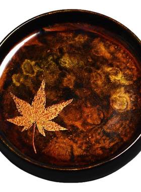 犀皮大漆枫叶纹圆盘壶托茶点心盘