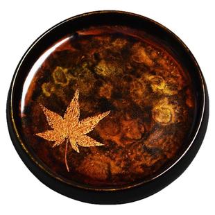 犀皮大漆枫叶纹圆盘 壶托茶点心盘 小壶承茶杯垫茶托手工漆首饰盘