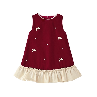 女童连衣裙秋冬新款加绒裙子宝宝红色冬装儿童公主裙新年拜年服