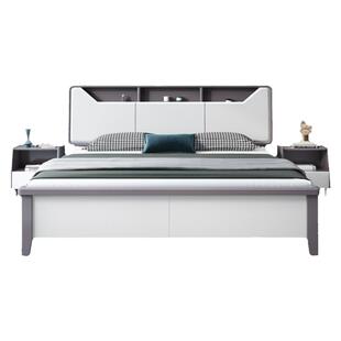 白色北欧实木床现代简约1.8米双人床主卧大床一米五1.5高箱储物床