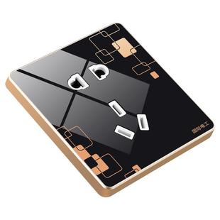 国际电工86型黑色水晶开关插座面板一开斜5五孔双控带USB家用暗装