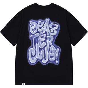 BEASTER鬼脸短袖T恤男国潮纯棉情侣装潮牌美式复古涂鸦印花上衣