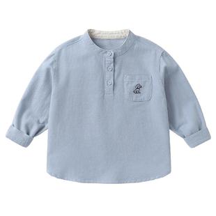 右欧男童女童立领衬衫纯色儿童衬衣学院风小狗春秋季新款时髦童装